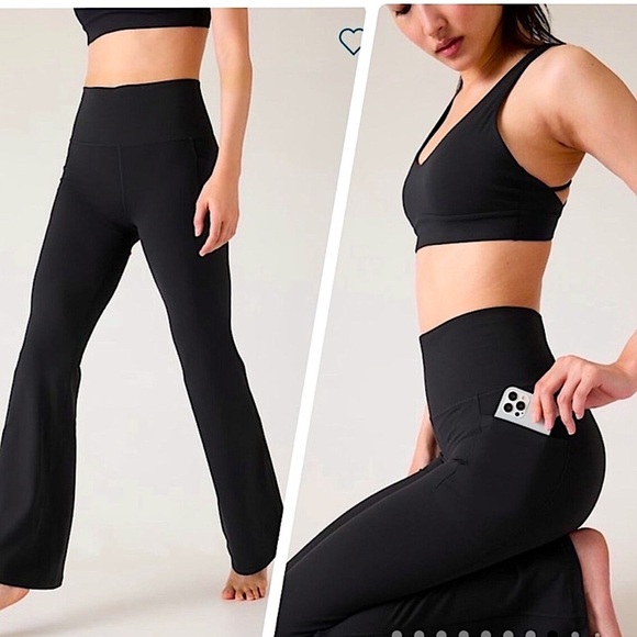 Athleta Salutation Stash Flare Pants Black High Rise New Yoga Gym Plus Size EUC - Picture 3 of 16